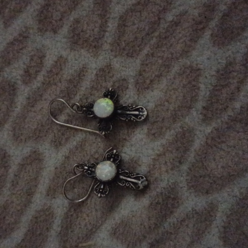 Created opal silver cross earrings